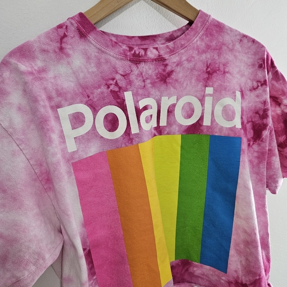 Polaroid T-Shirt Unisex Large Pink Tie Dye Logo Crop Multicolored - Picture 3 of 7